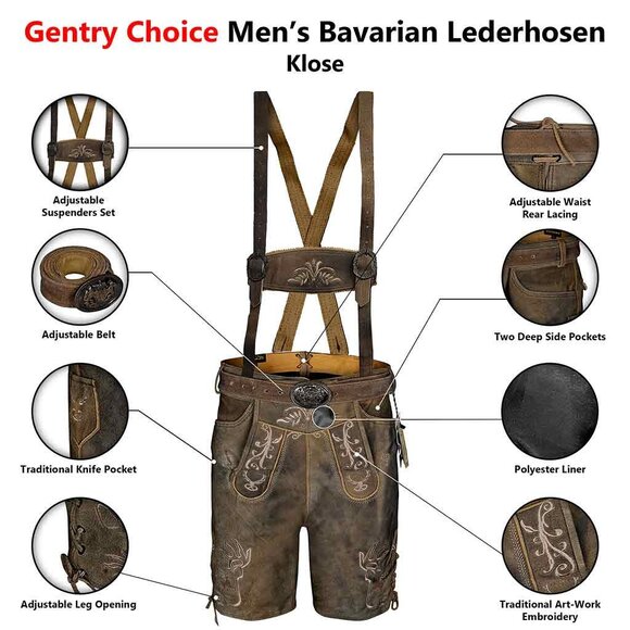 Men’s Lederhosen Costume Oktoberfest Bavarian German Outfit Traditional Brown - Picture 7 of 8